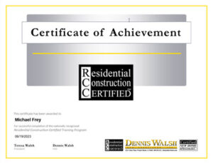 Mike Frey RCC Certificate of Achievement
