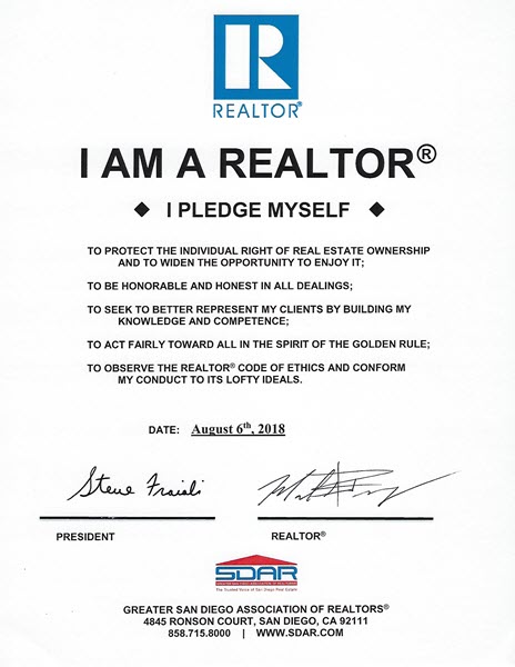 I am a Realtor Pledge. From the national association of realtors. NAR. This is want makes me a realtor vs a real estate agent. 