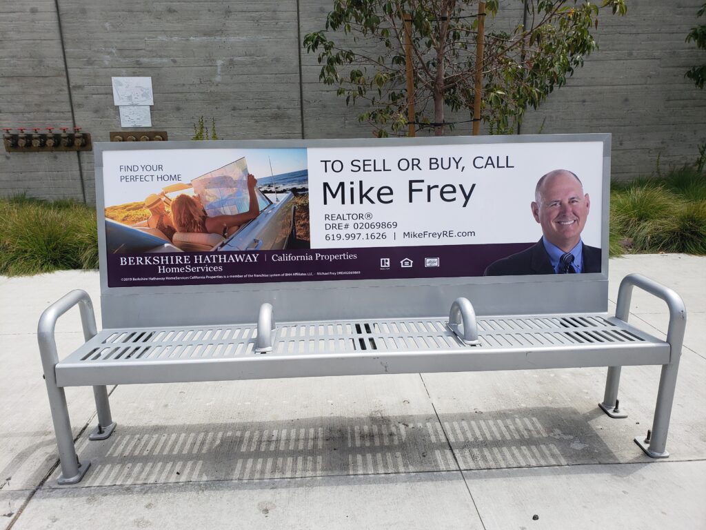 Mike Frey Realtor in San Diego. Bus Bench Advertisement Stop