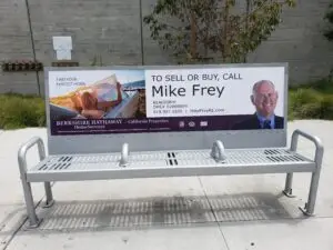 Mike Frey Realtor in San Diego. Bus Bench Advertisement Stop. Berkshire Hathaway HomeServices Real Estate.